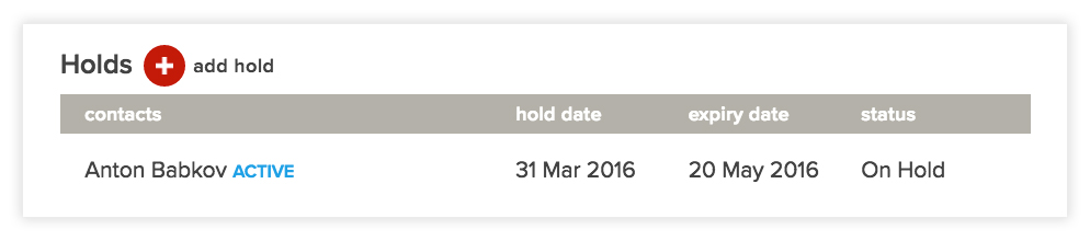Rex real estate software CRM adding a hold