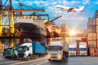 Trucks, cargo ships,containers, and planes