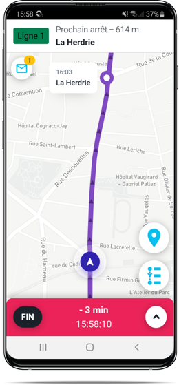 Capture d'écran guidage GPS conducteur bus et autocars SAEIV PYSAE