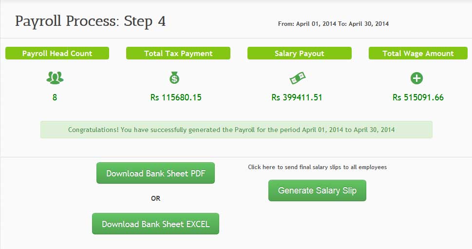sumHR's Payroll Process Sucess Page
