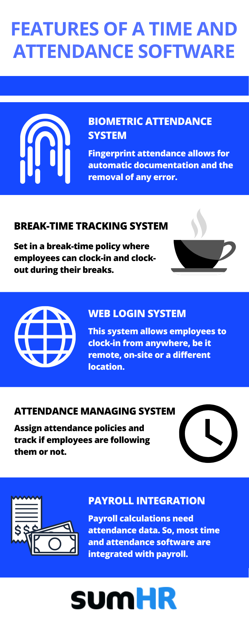 Features of attendance management system or attendance management software