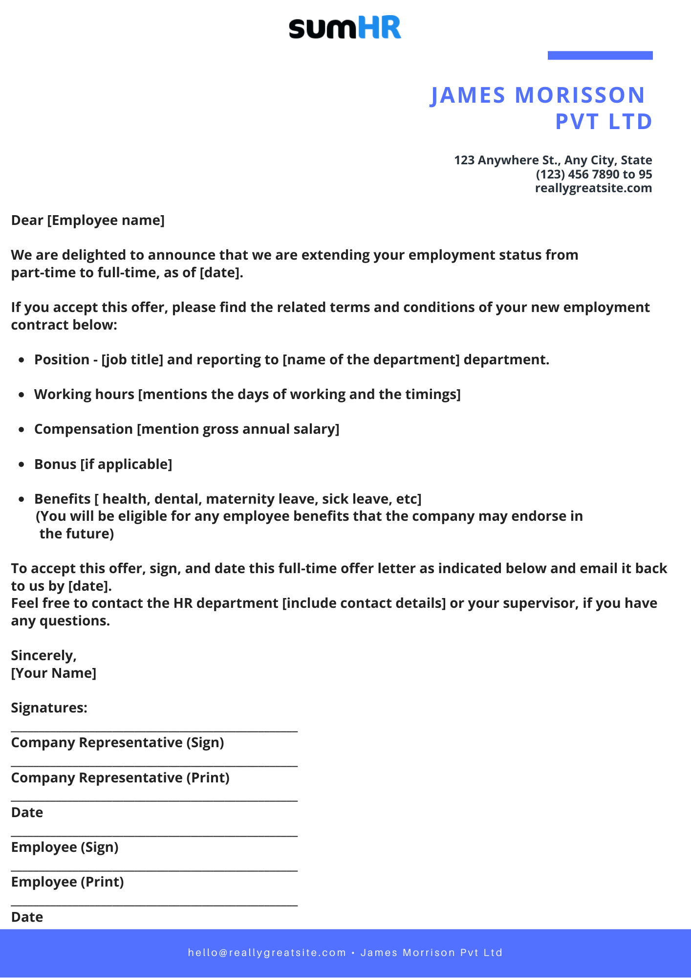 Part-Time to Full-Time Job Offer Template