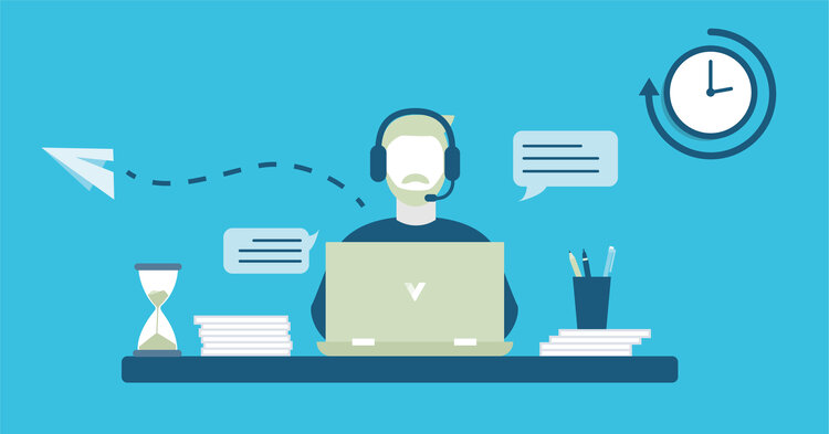 Illustration of a man working at a computer.