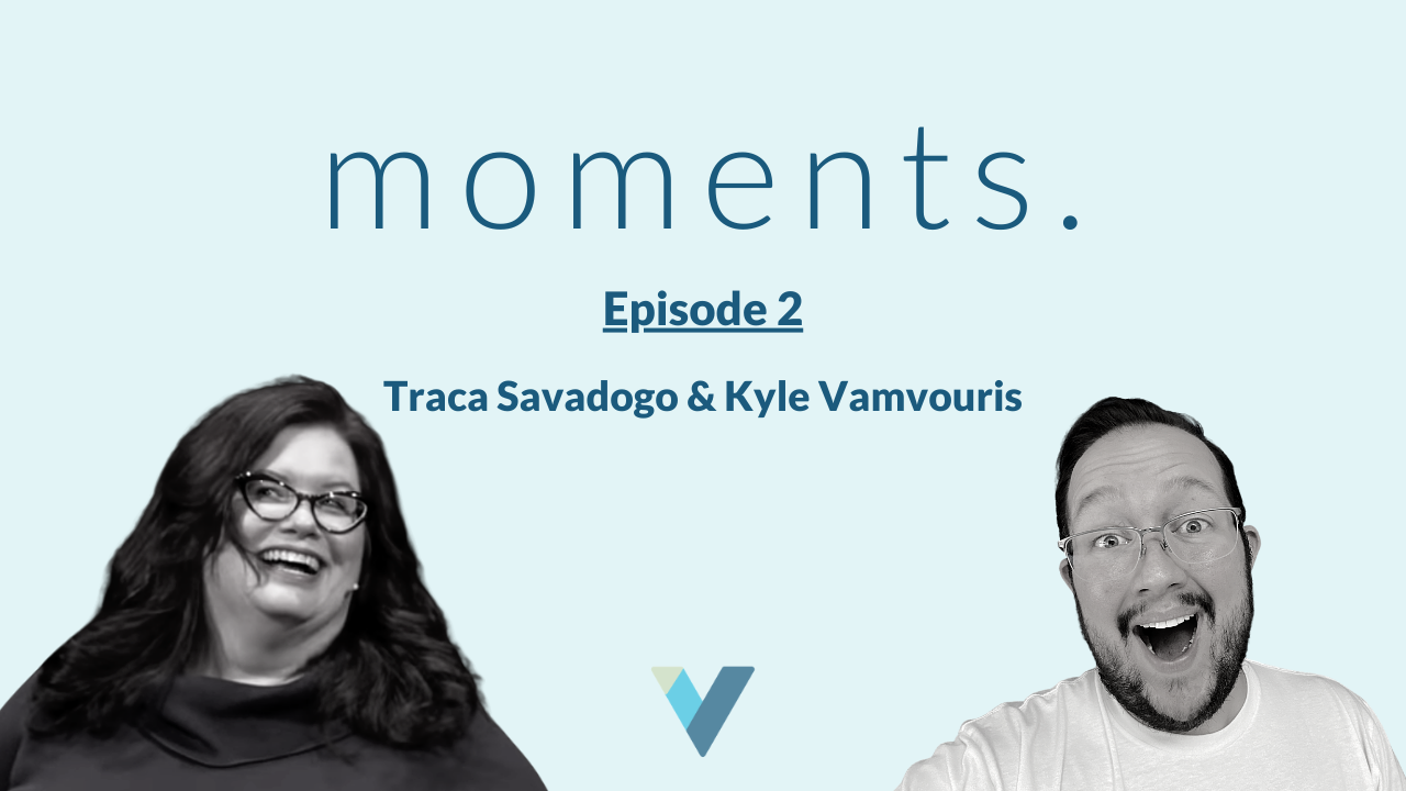Male and Female smiling with text Moments episode 2