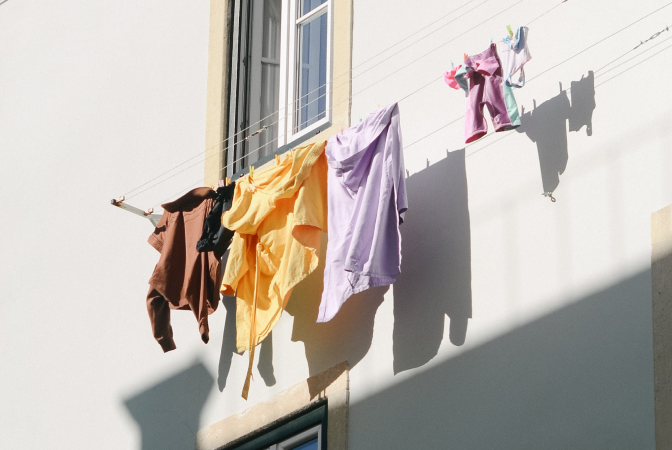 Clothes hanging on a laundry line
