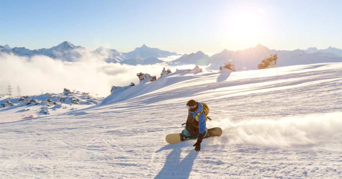 snowboarding with a backpack