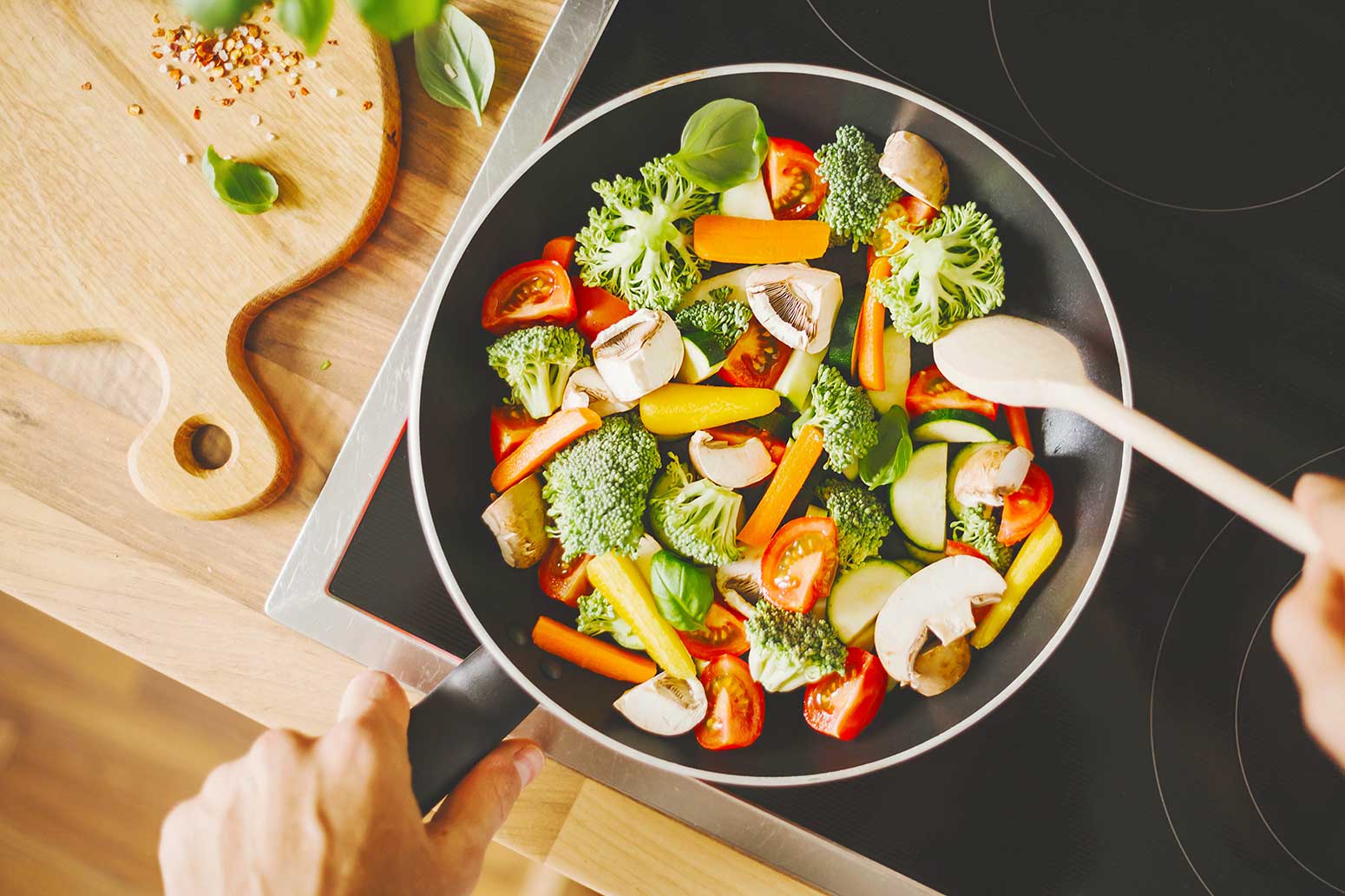 Vegetables cooking in a skillet