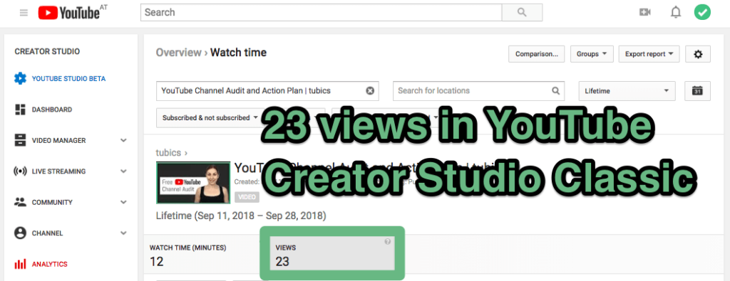 различные просмотры YouTube в аналитике YouTube