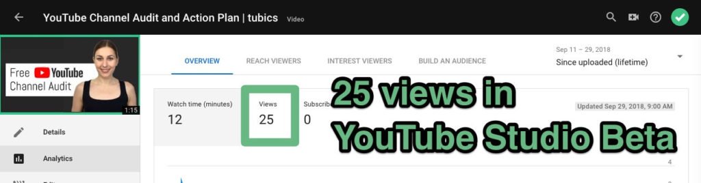 количество просмотров YouTube в студии YouTube