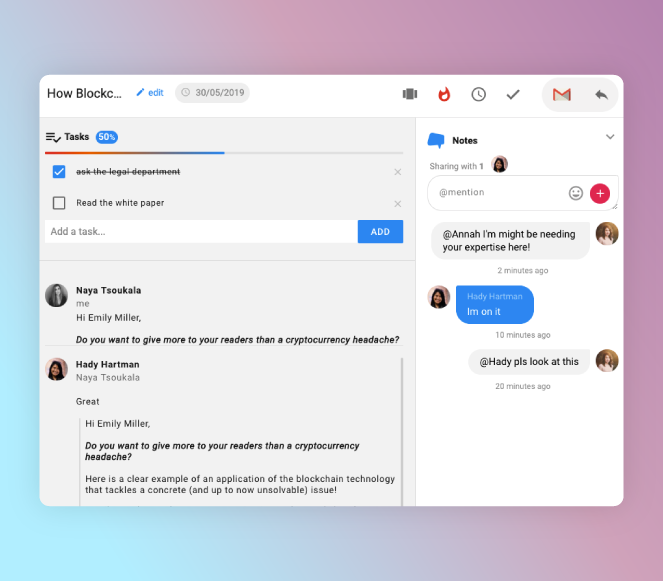 Image showing Gmelius email notes.