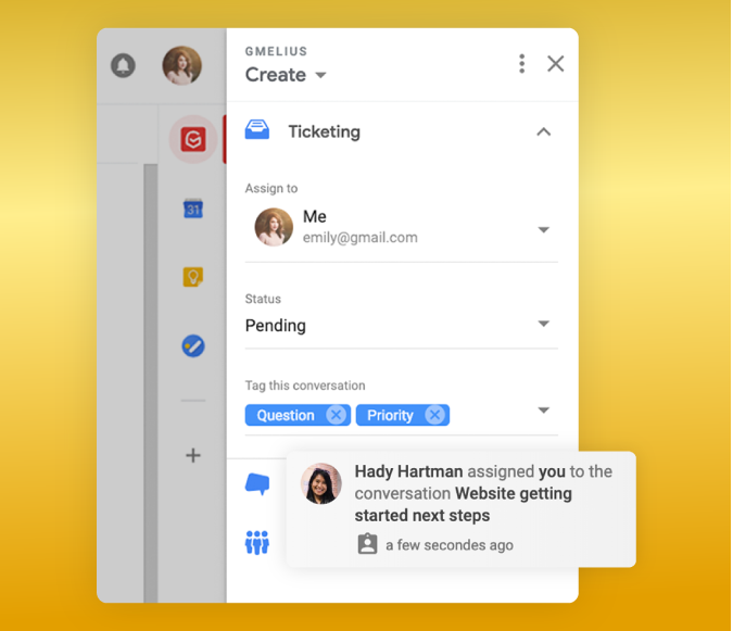 Image of Gmelius, helpdesk like feature.