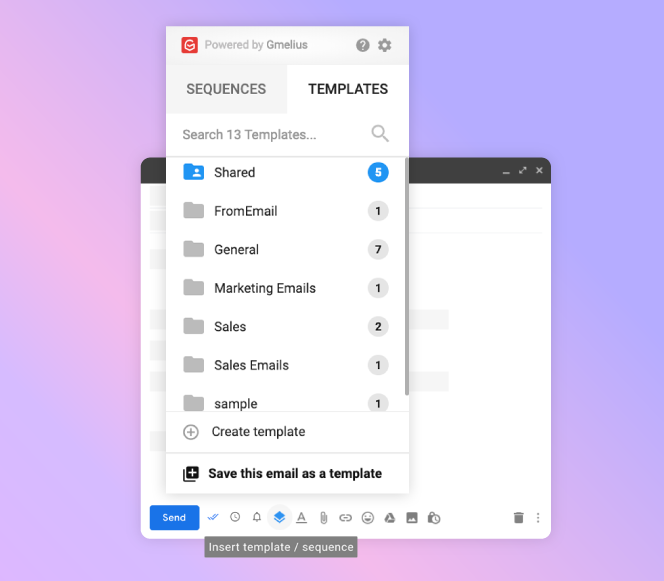 Image showing Gmelius feature that saves your email into a template.