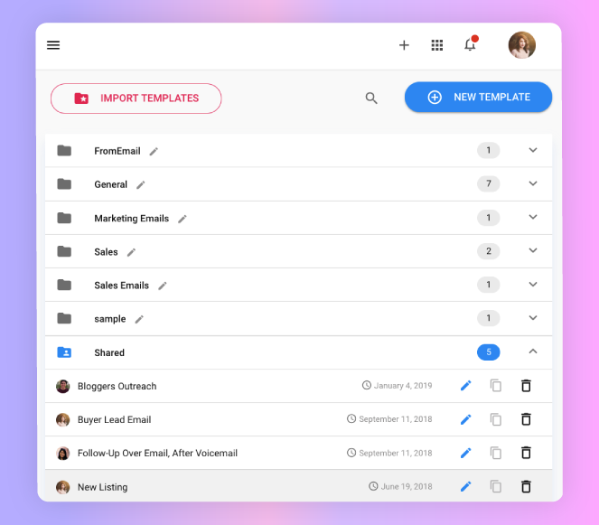 Image showing Gmelius email templates feature.