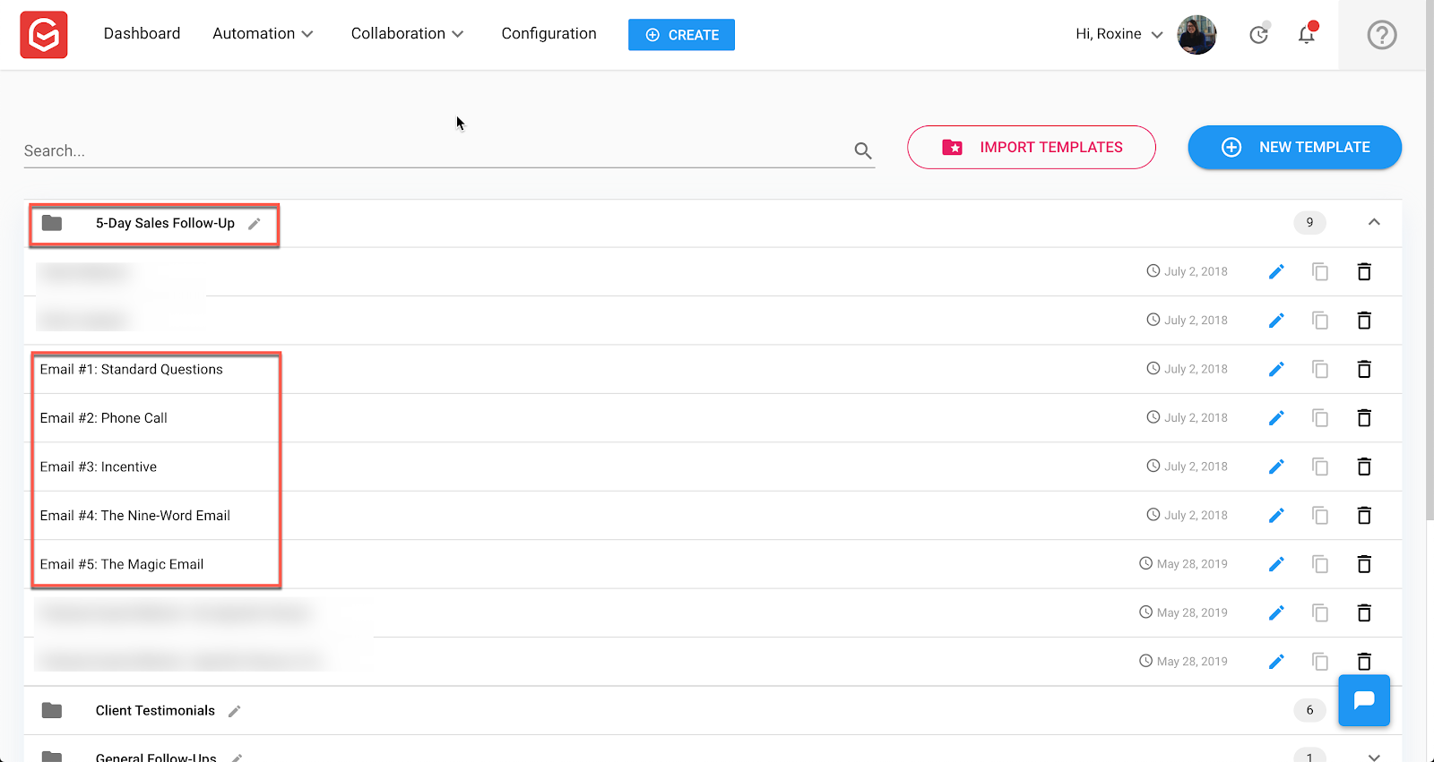 Gmelius Email Automation Template Dashboard