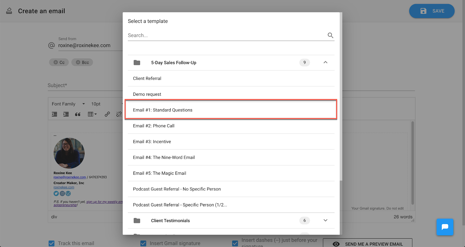 Start out with the "Email #1" template for the sequence.