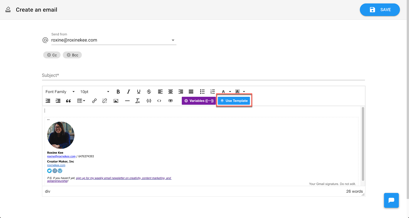 Email Automation: Click "Use Template"