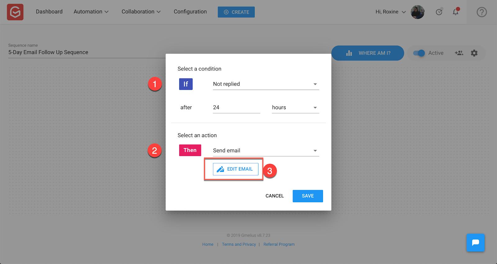 By clicking the + symbol, you can have Gmelius send a follow email if the recipient hasn't responded within 24 hours.