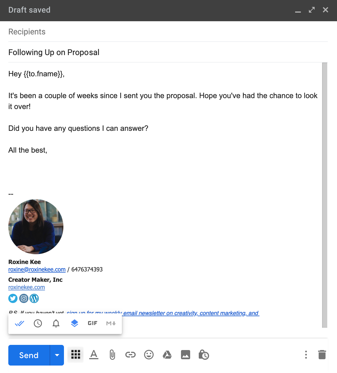 Gmelius allows you to choose when to send the email.