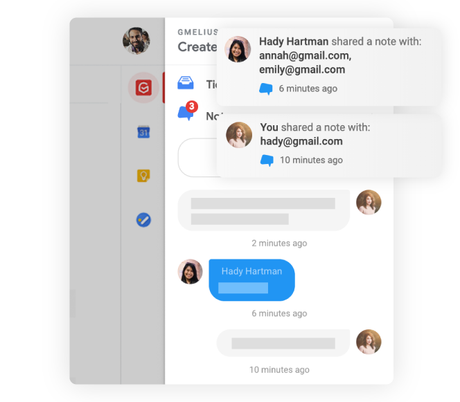 You can send messages to coworkers within Gmail to reference specific emails, etc.