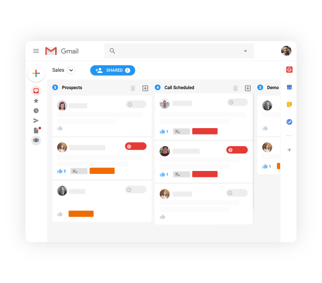 A Kanban Board view of what Gmelius looks like within Gmail.