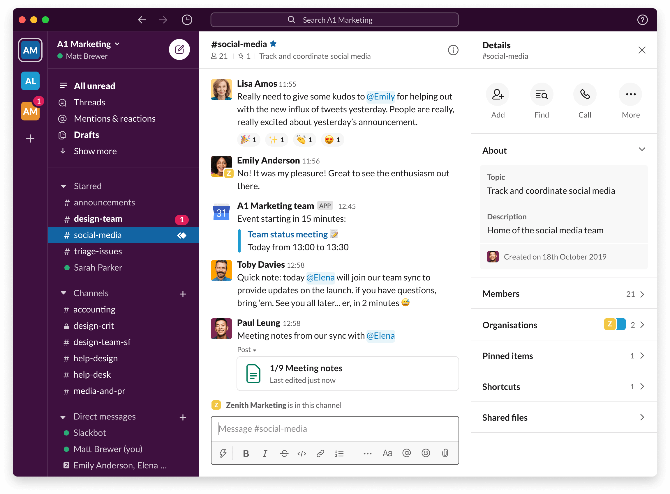 Slack, a team communication and messaging app, feature page.