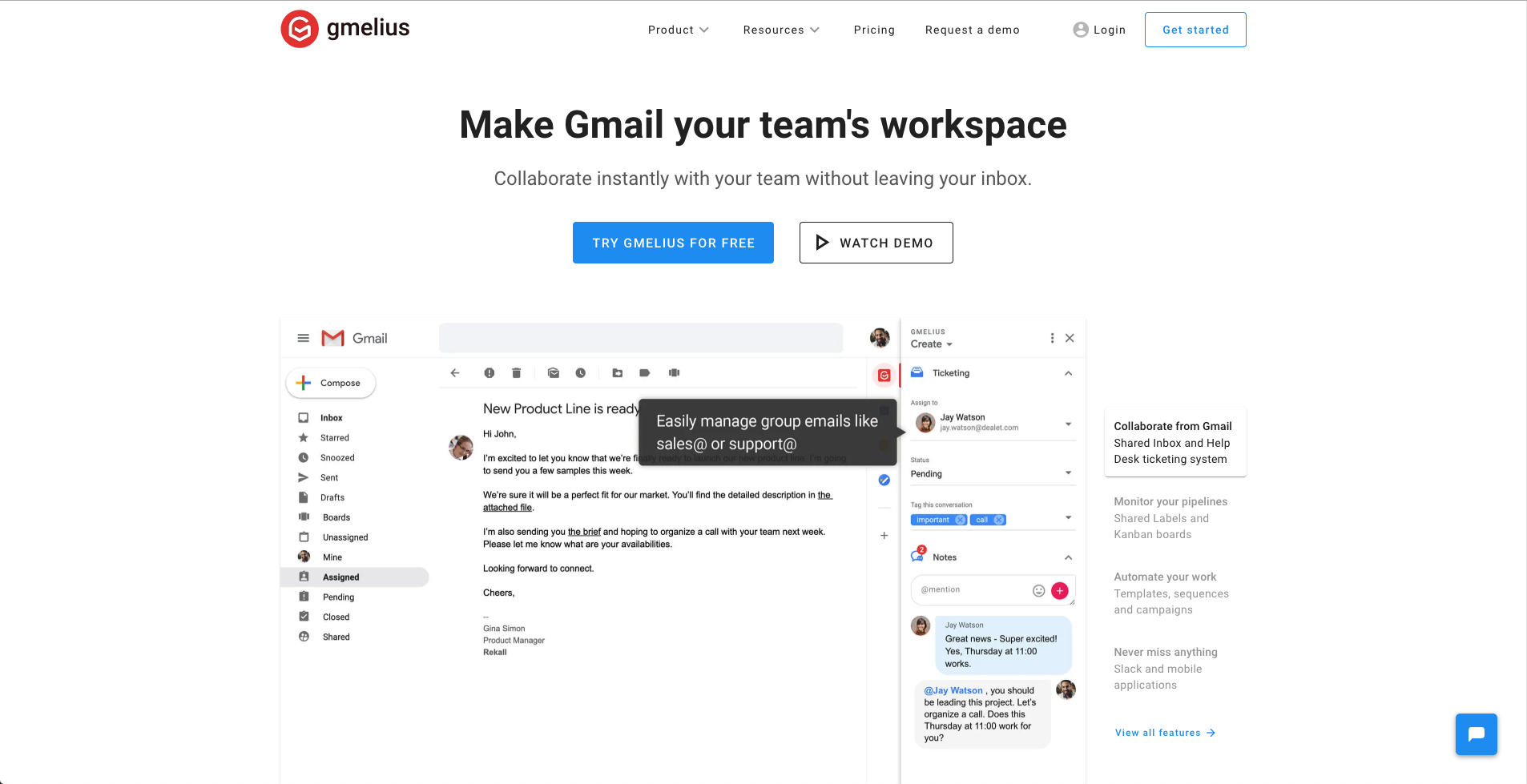 homepage Gmelius