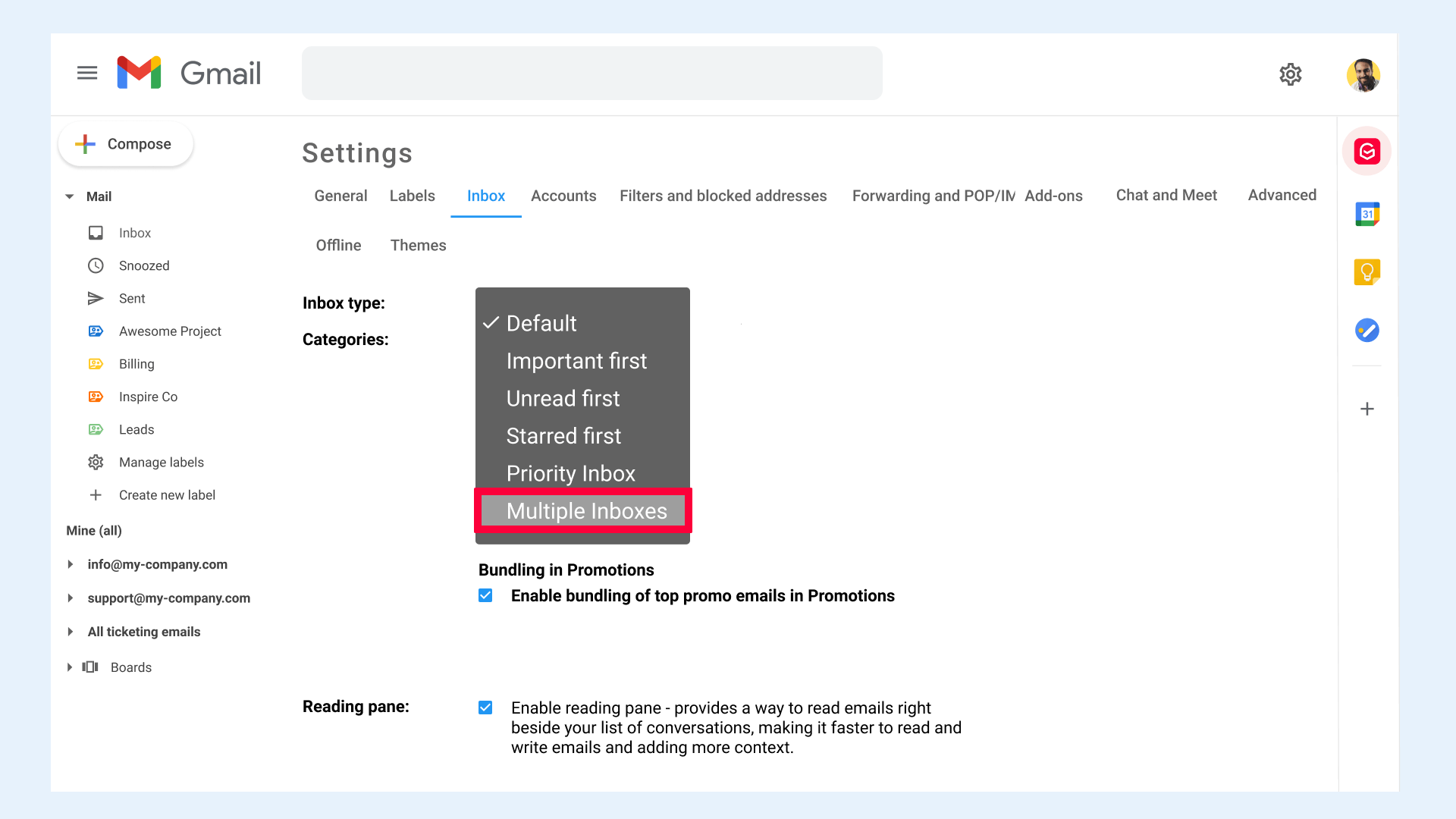 Gmail settings multiple inboxes