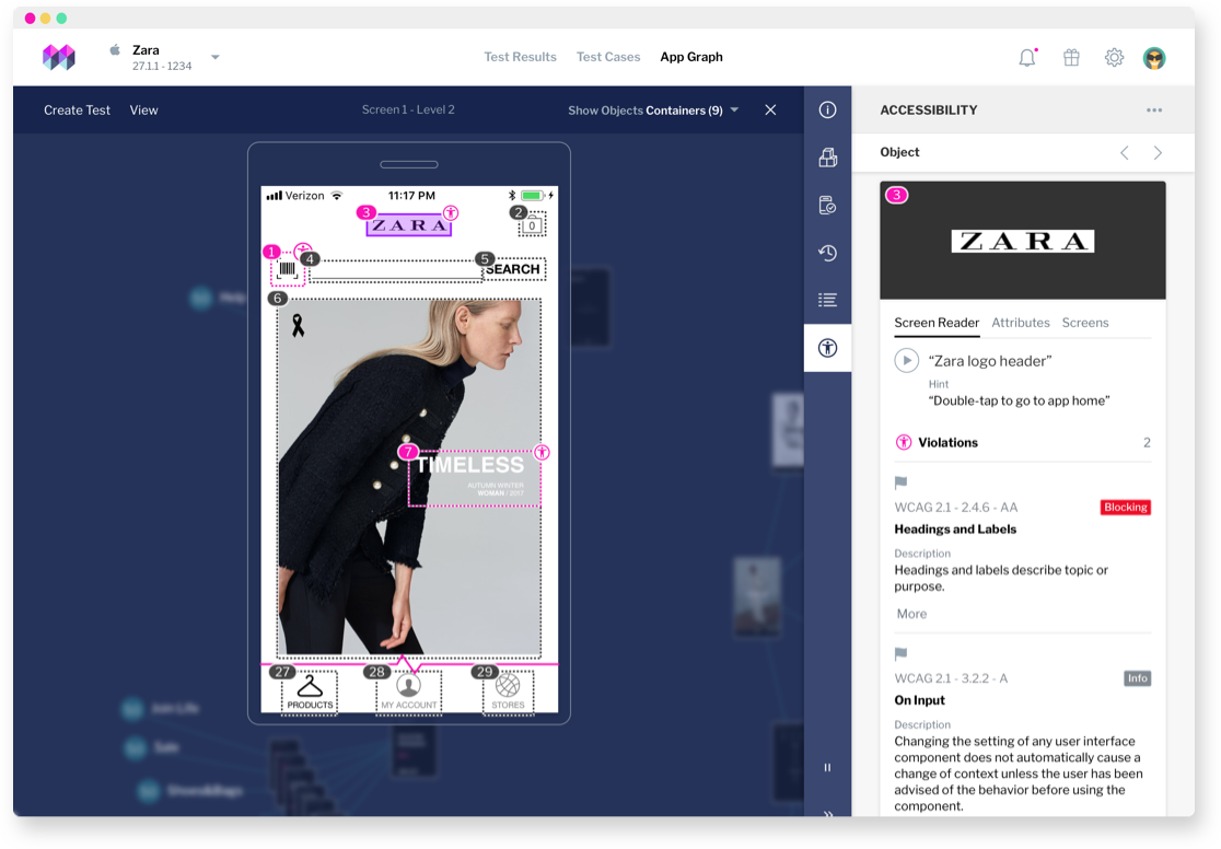 screenshot of mesmer's ax compliance interface