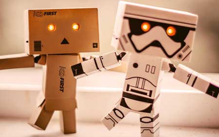 FIRST® and Star Wars joining forces promoting a common event. Image of two branded toys, one with First and one with Star Wars