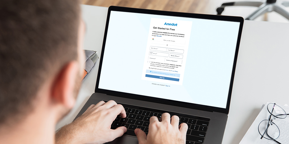 Signing up for an account with Anedot