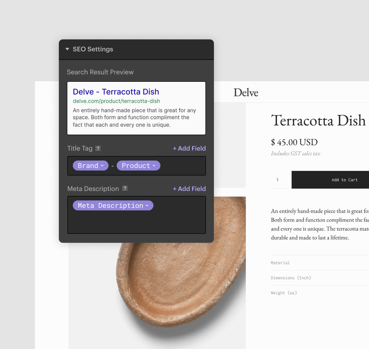 Designer UI of Meta Title and Description settings