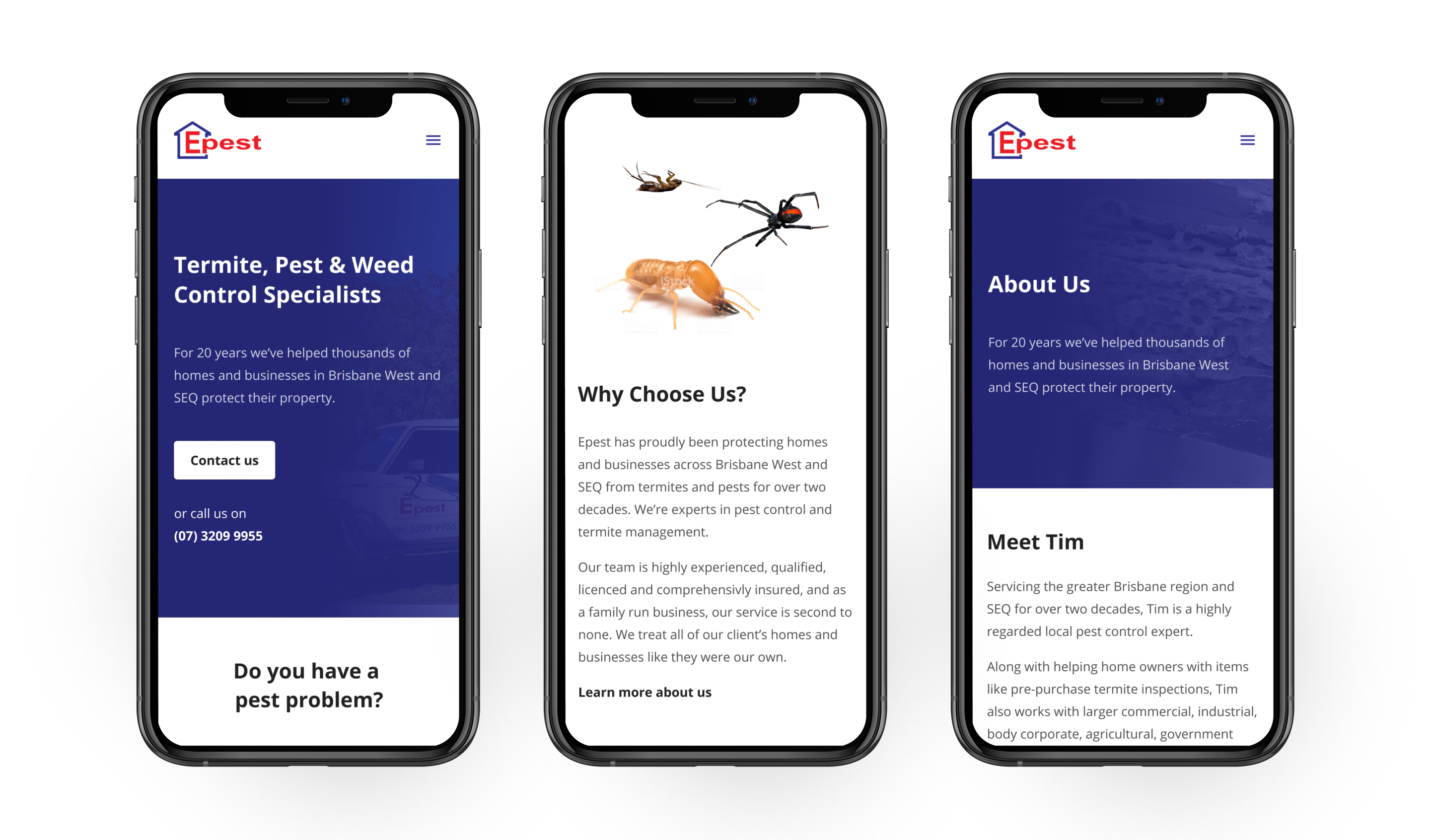 Mockups of the Epest Pest Control Webflow website in both desktop and mobile formats