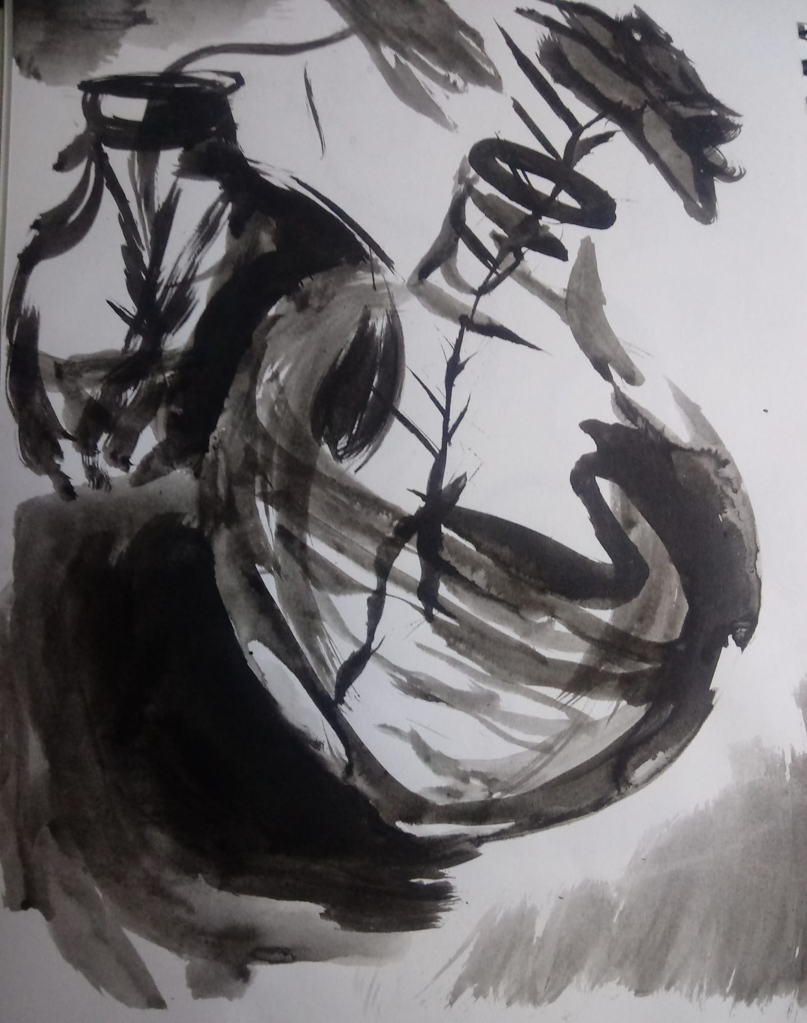 A ink painting of a flower and its shadow, a work by Cherysh White