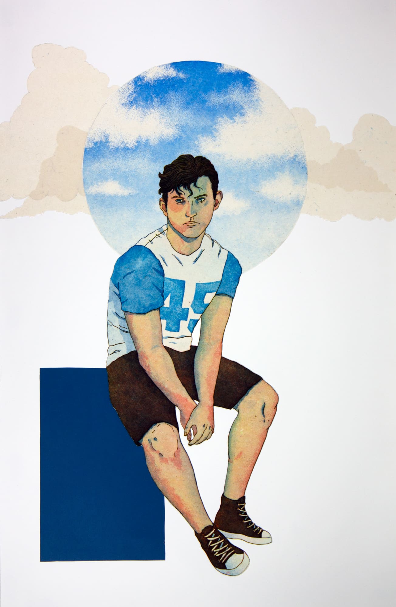 Print of a person sitting on a block by Kawelina Cruz