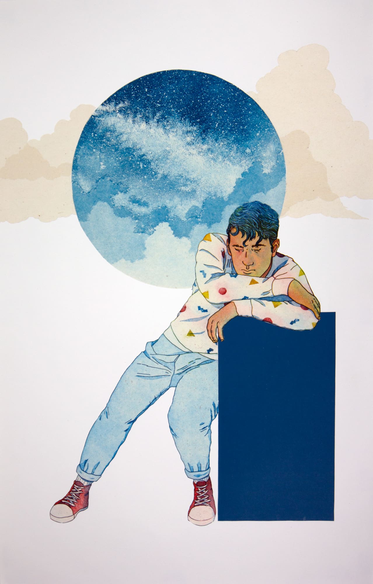 Print of a person leaning against a block by Kawelina Cruz