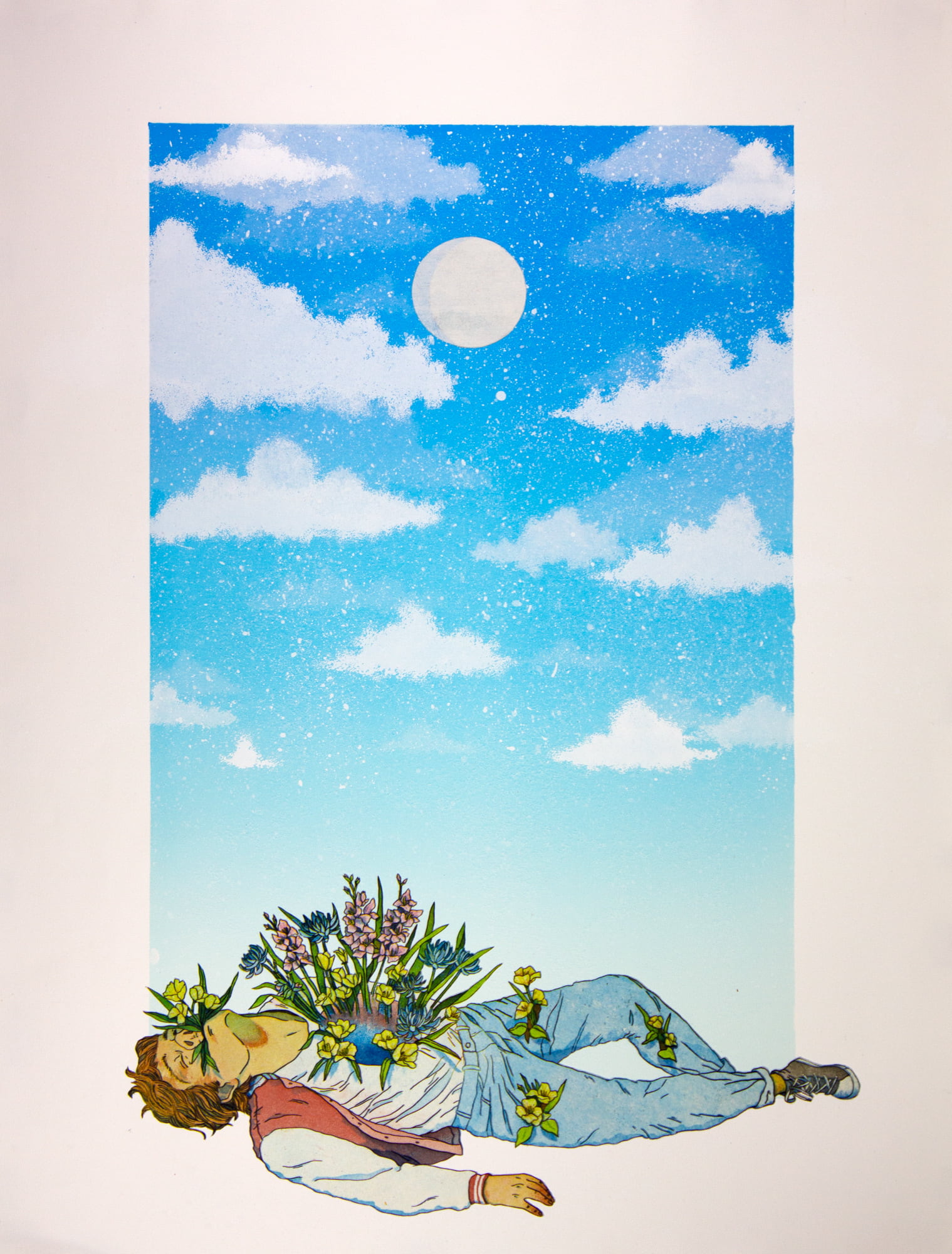 Print of a person on the ground with plants growing out of them, by Kawelina Cruz