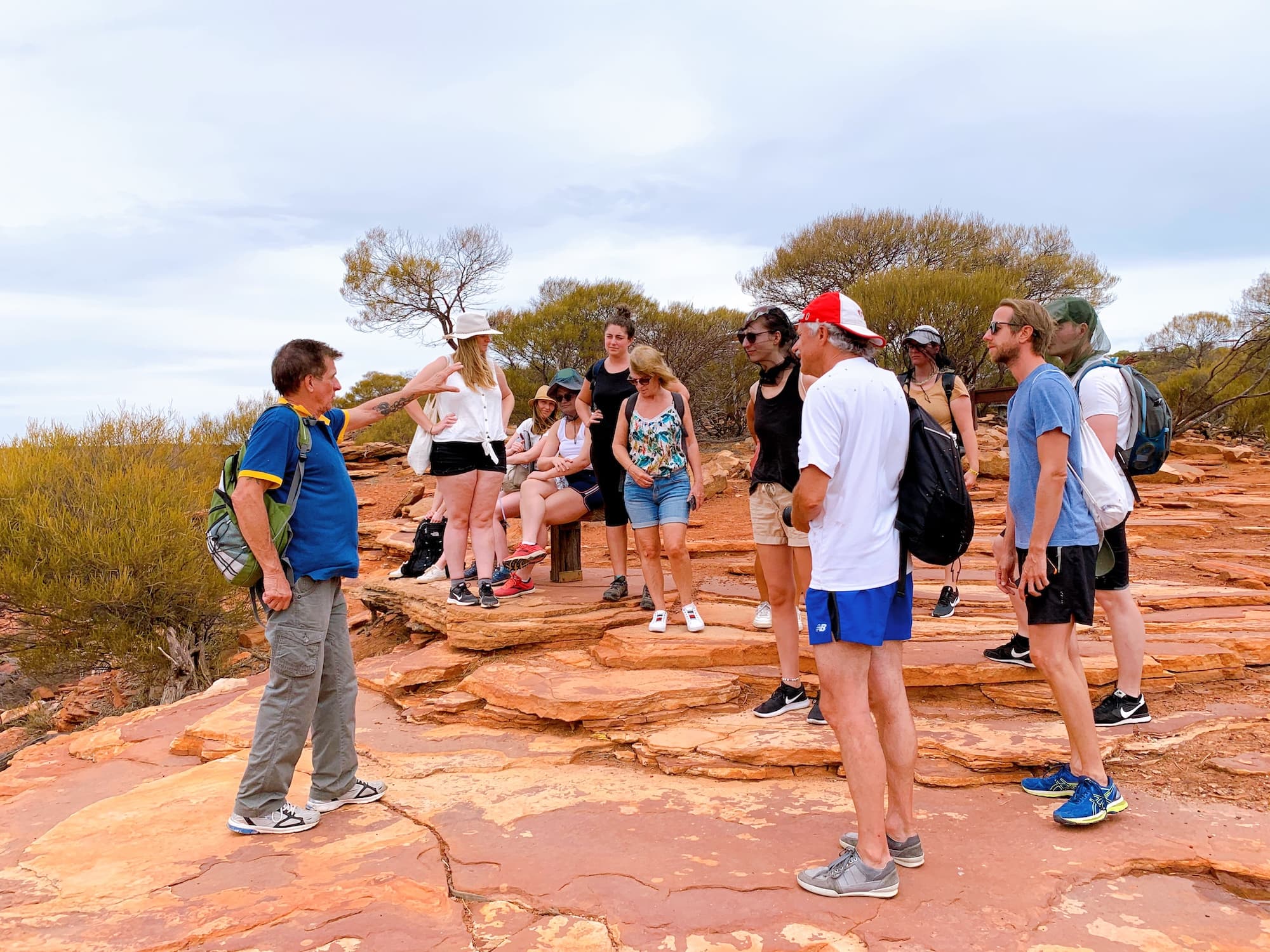 D'Guy with visitors walking in Kalbarri Gorges