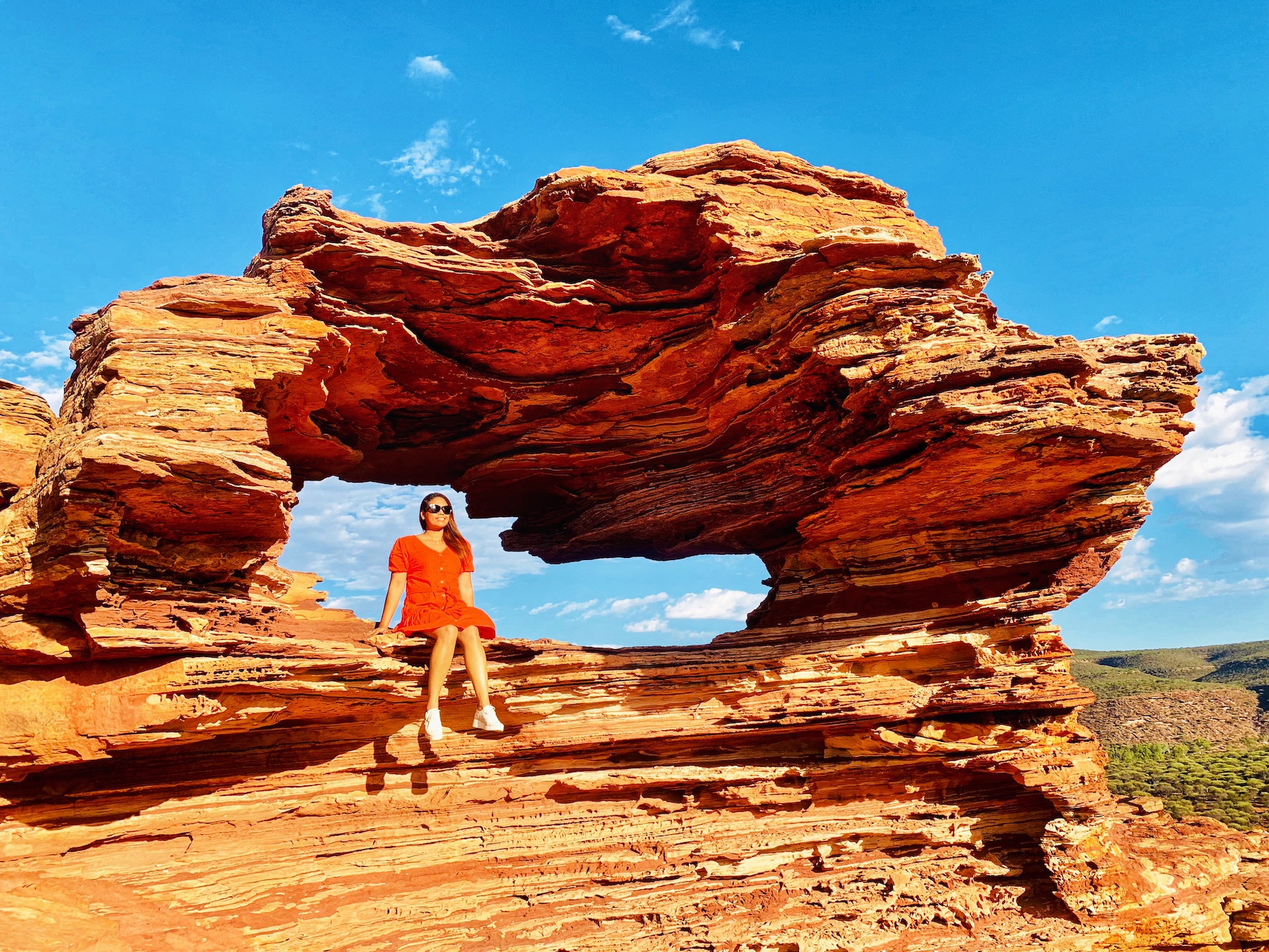 Woman posing in Natures window Kalbarri 
