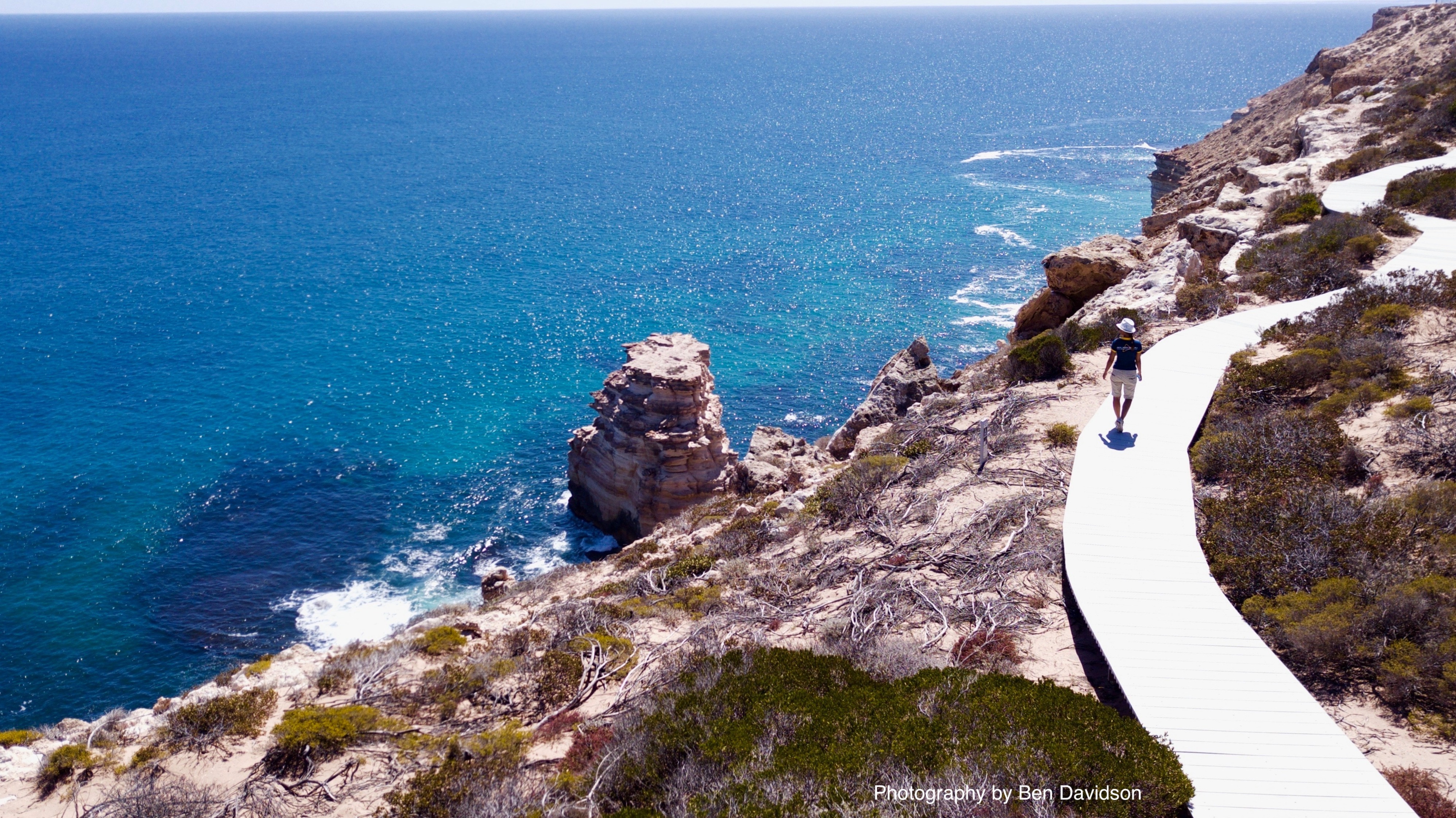 Man walking on a path at Natural bridge Kalbarri