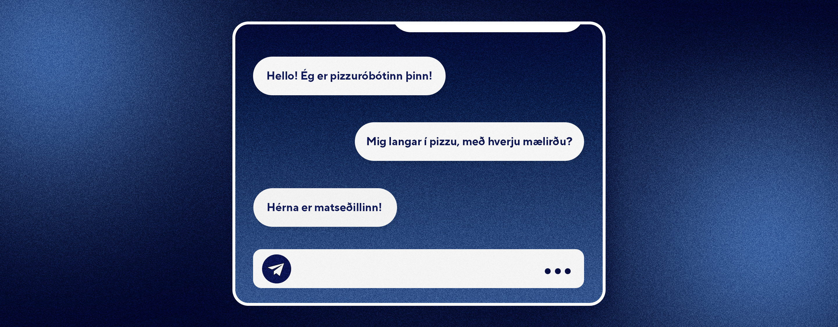 Chat bubbles about ordering a pizza.