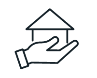 Hand holding house icon charcoal