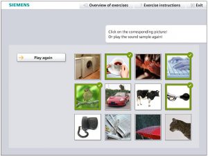 Screenshot des Hörgerätetraings zur Steigerung der Adhärenz: Geräusche erkennen