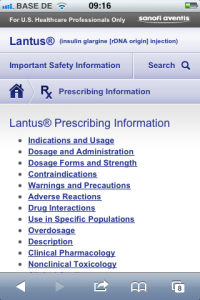 Lantus - Mobile Pharma Webseite