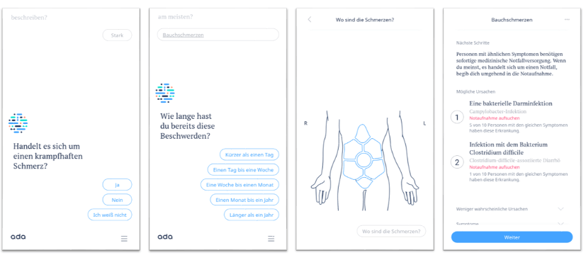 Screenshots der Ada-App. Bildquelle: © 2018 Ada Health