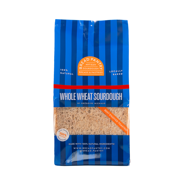 Bread Pantry Whole Wheat Sourdough. Featuring intense character, full of natural aromas from the long fermentation with a caramelised golden crust. rich, nutty flavour and mild sourdough tang