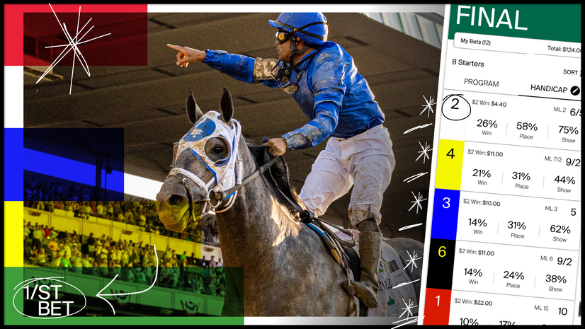 Image of the 1/ST BET APP predicting the top 5 finishers in exact order for the 2021 Belmont Stakes