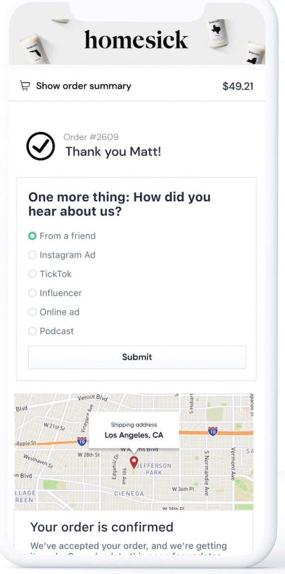 Post-purchase survey built with Enquire Labs