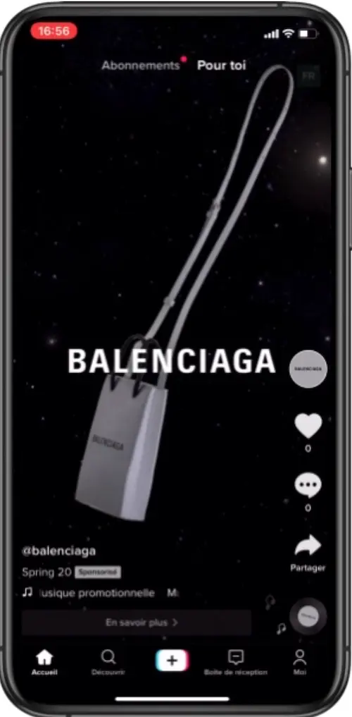 example of a Balenciaga topview ad that takes up the whole tiktok screen
