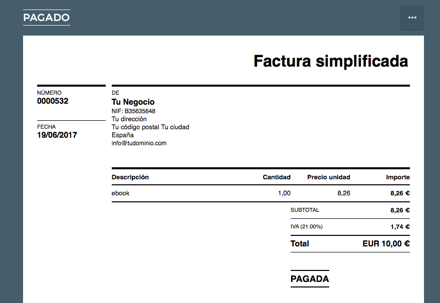 Ejemplo de factura simplificada