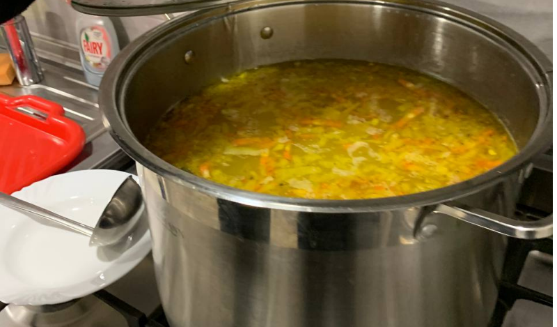 A large pot of soup